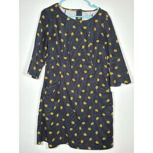 BODEN Fall Corduroy Navy Dress Leaves Cottagecore Preppy 3/4 Sleeve Size 8P